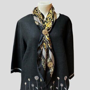Black & Gold Filigree Silk Square Scarf
